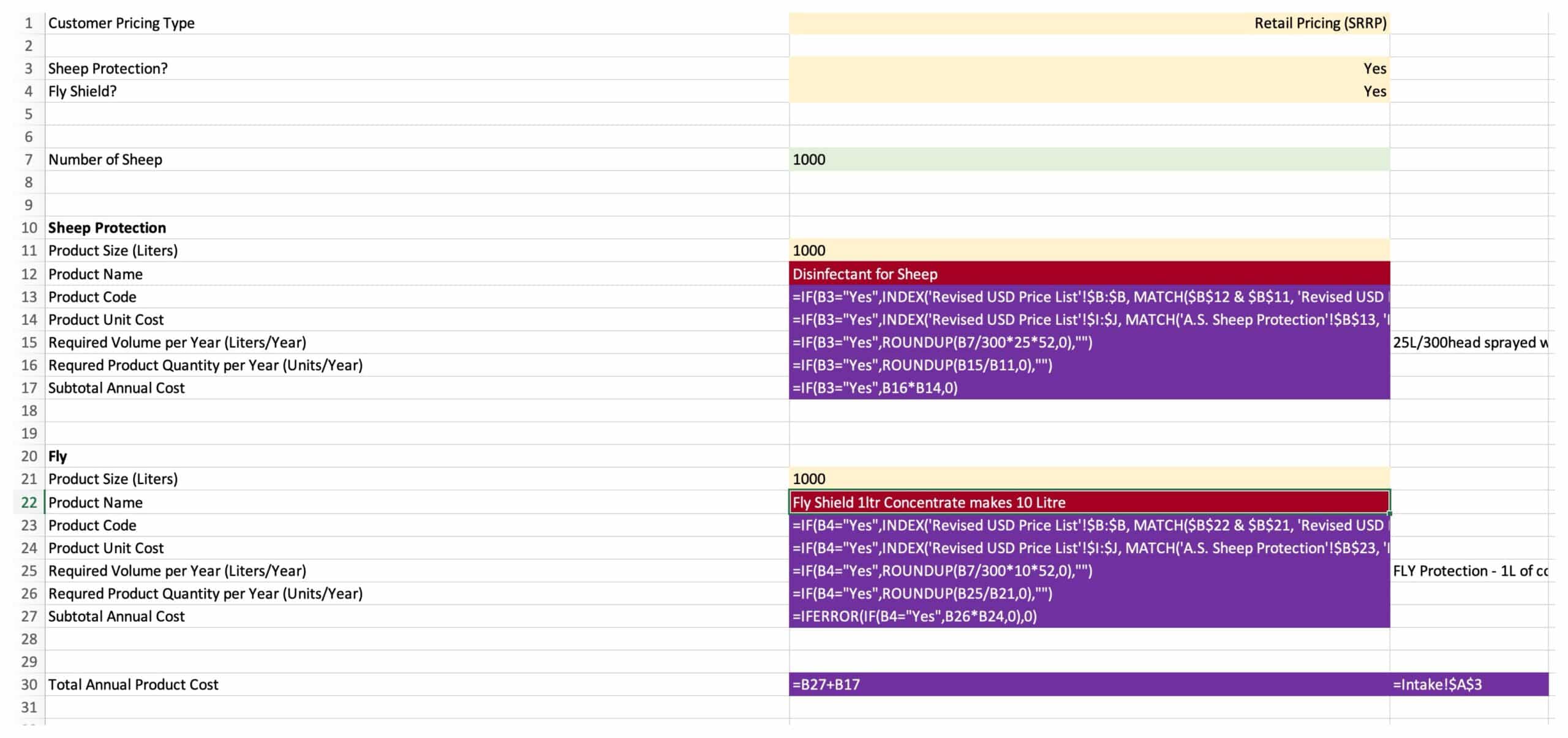 calculation spreadsheet