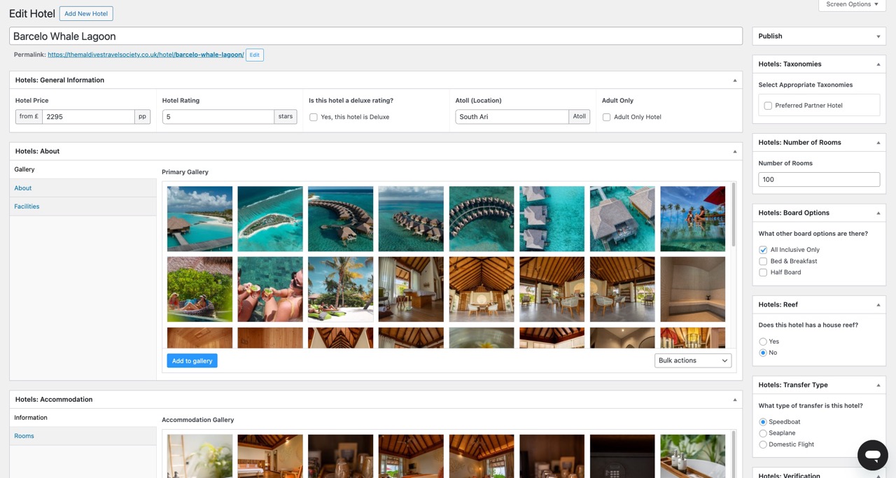 wordpress custom cms for hotels