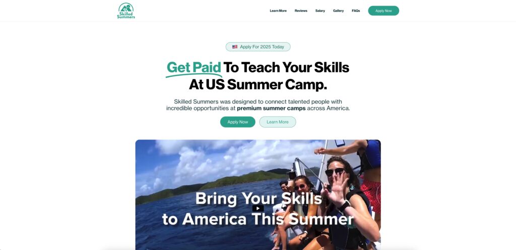 skilled summers landing page screenshot