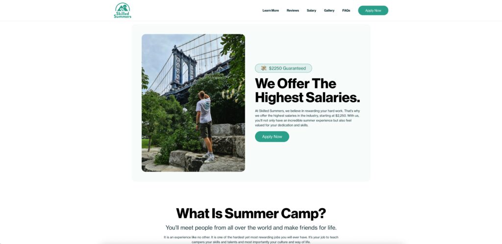 skilled summers landing page screenshot