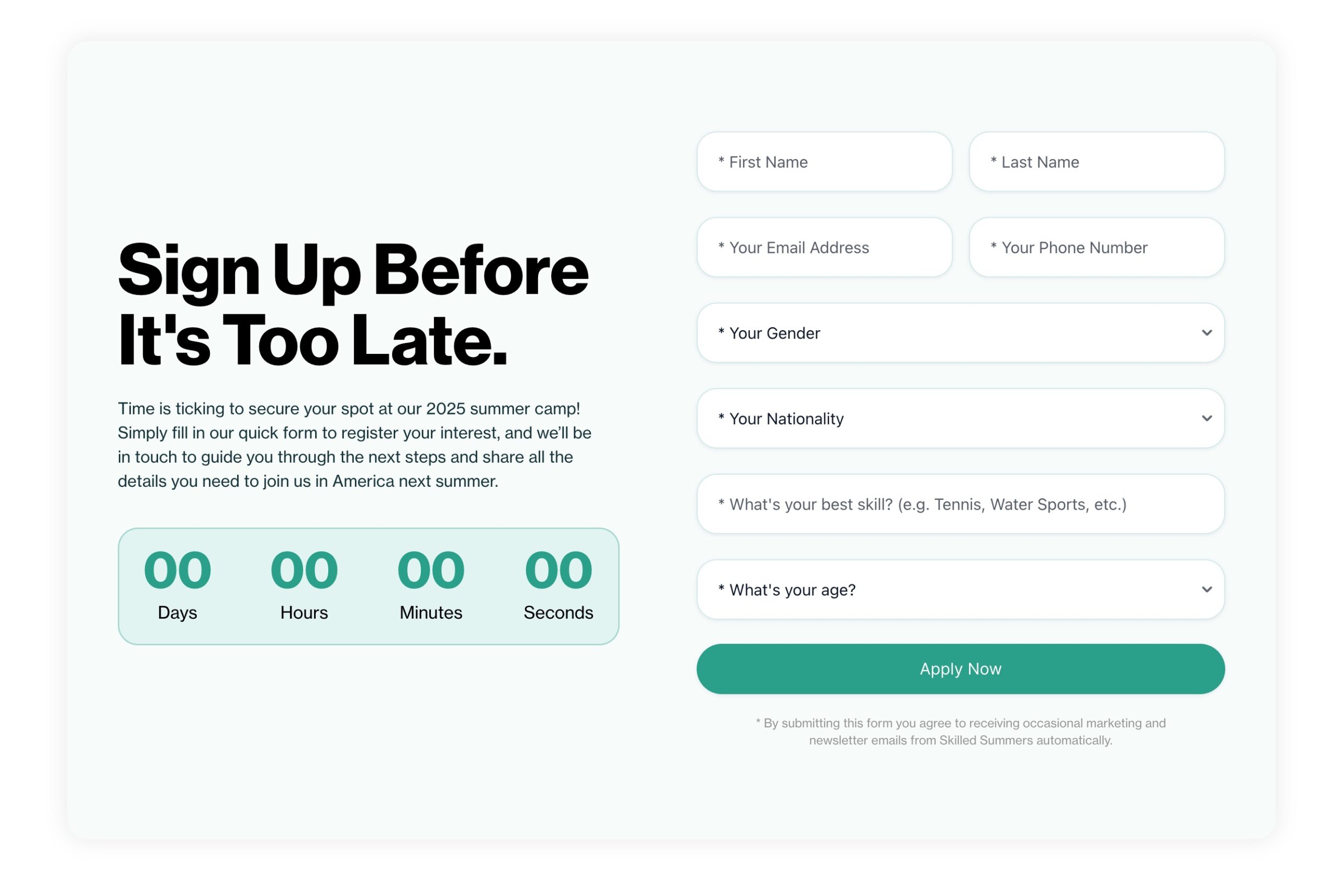 landing page contact form