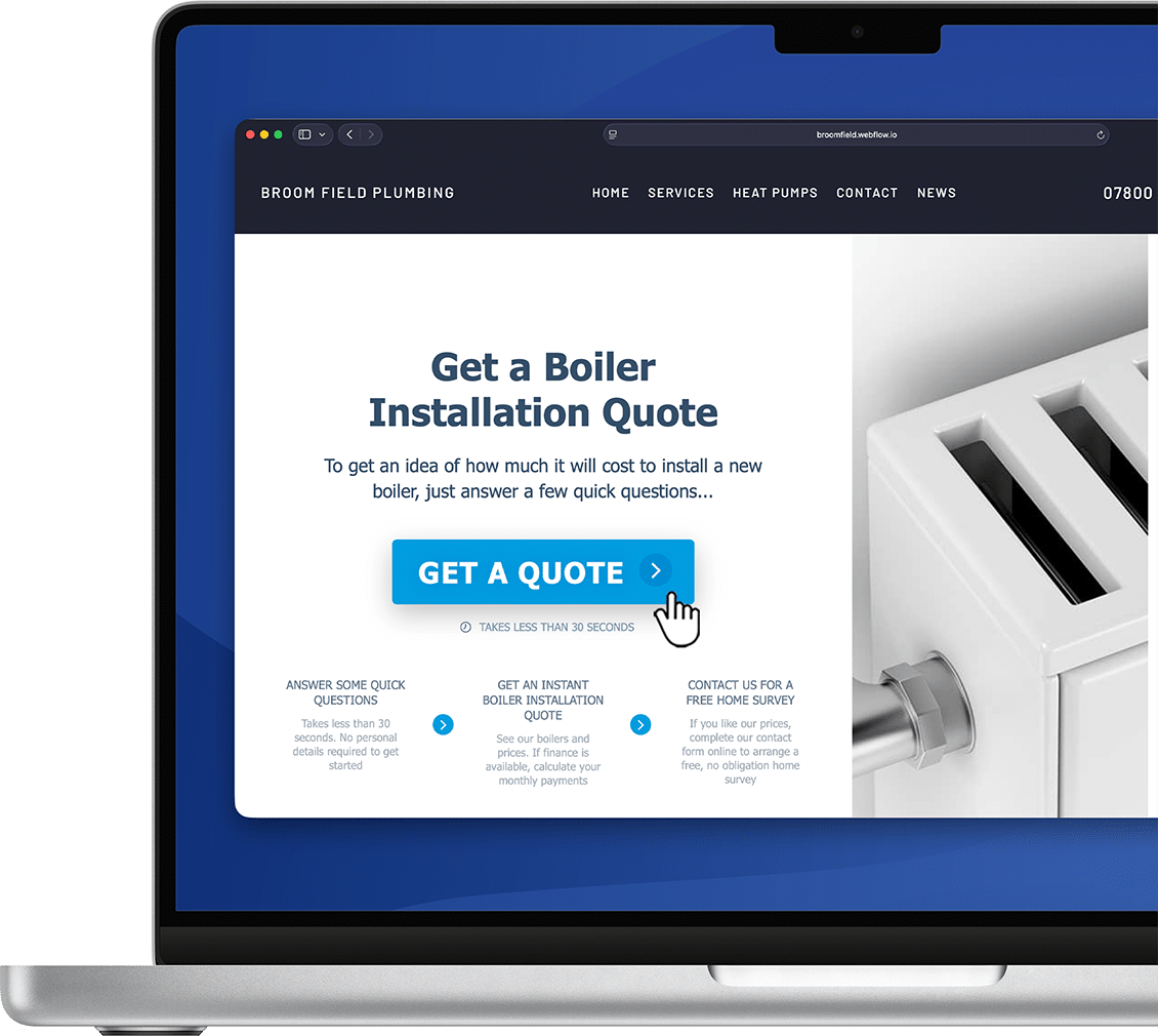 plumbing website on macbook pro with blue background wallpaper