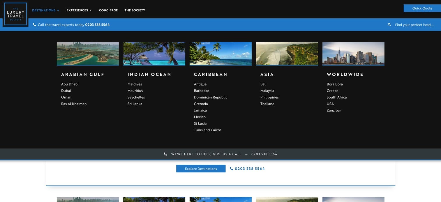 travel website navigation screenshot