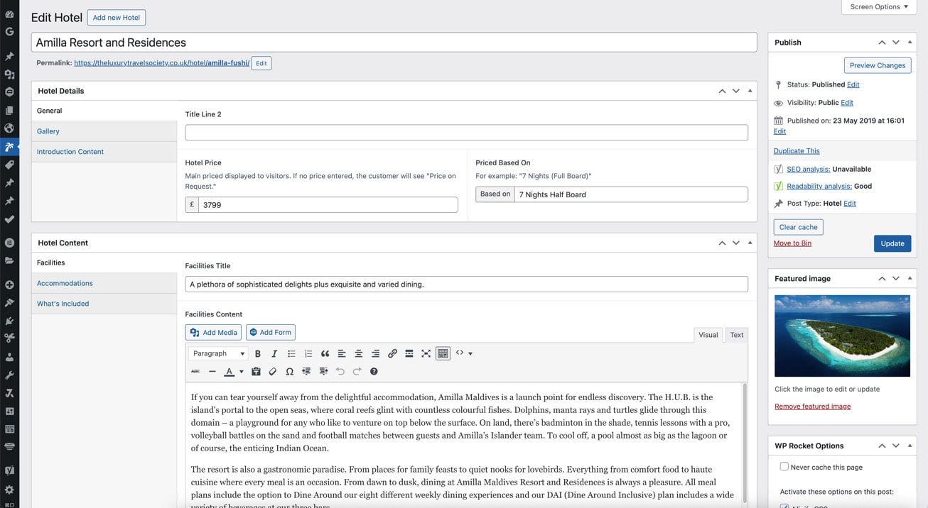 travel website cms screenshot