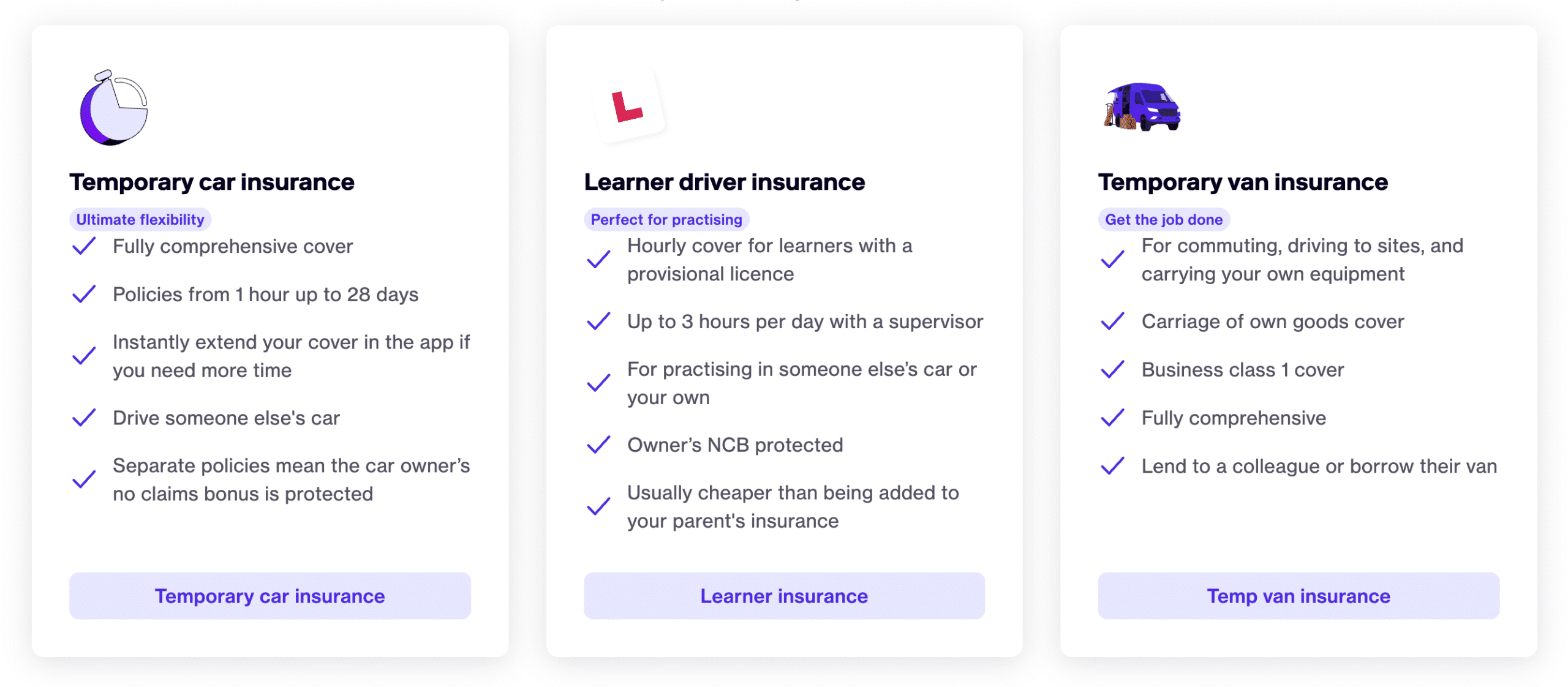 Cuvva's short-term car insurance options.