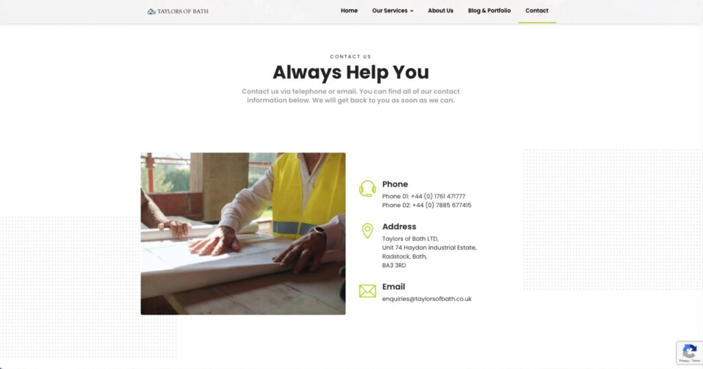 Taylors of Bath website screenshot