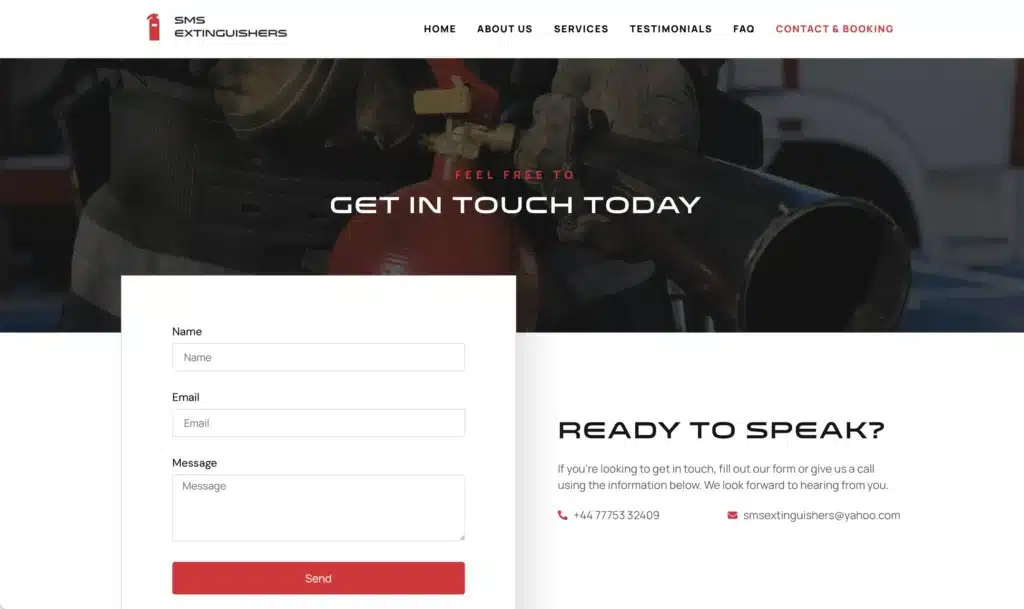 SMS Extinguishers website screenshot