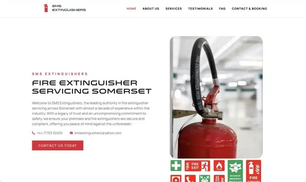 SMS Extinguishers website screenshot