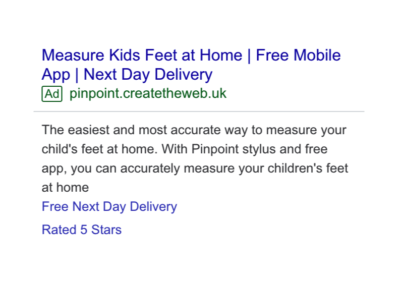 Screenshot of Google AD for measuring feet at home