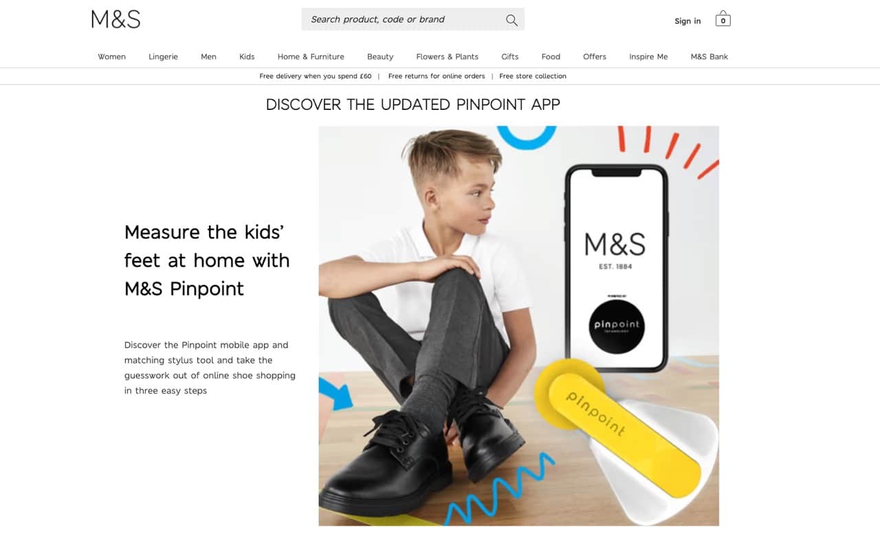 marks and spencer website page for foot measurement device
